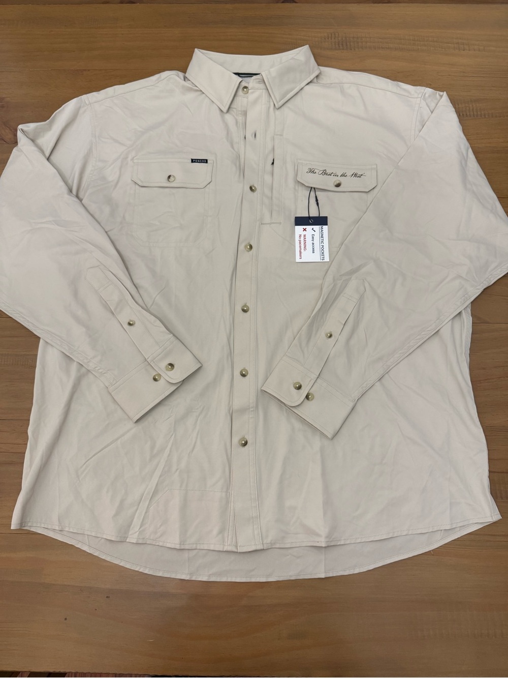 Poncho Outdoors Long Sleeve Fishing Shirt Men’s XL Regular Fit Tan Beige Western